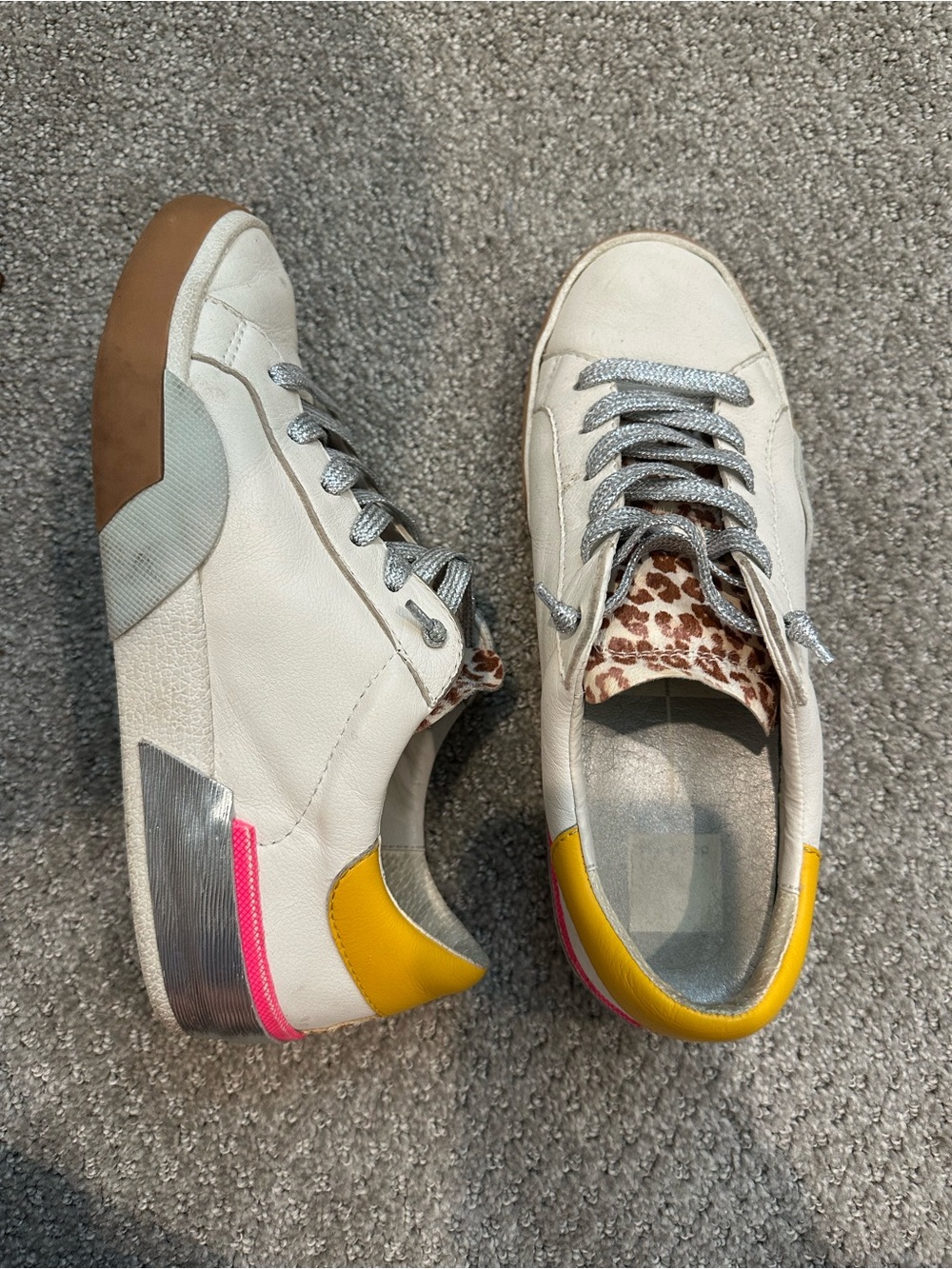 Dolce Vita White Sneakers with Yellow, Pink & Brown Accents